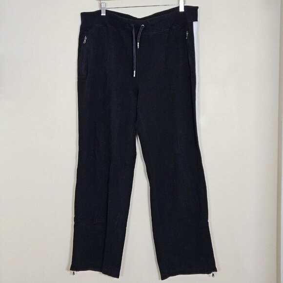 Polo Ralph Lauren Sweatpants Women XXL Black White Zip Hems Pockets Fleece Lined - Picture 15 of 16